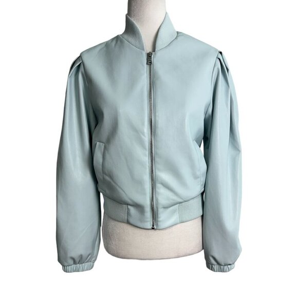 House of Harlow 1960 Vegan Faux Leather Bomber Jacket Robin Egg Blue Size S - Picture 1 of 9